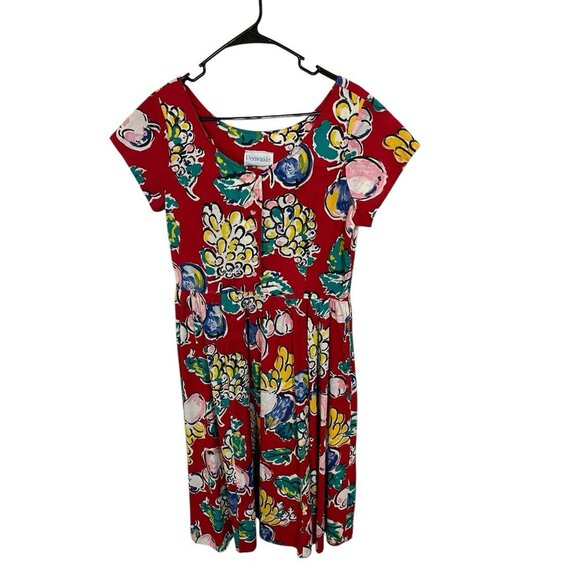 Periwinkle Women's 14 Red Fit & Flare Maxi Floral Dress Short Sleeve Button Top - Picture 2 of 5